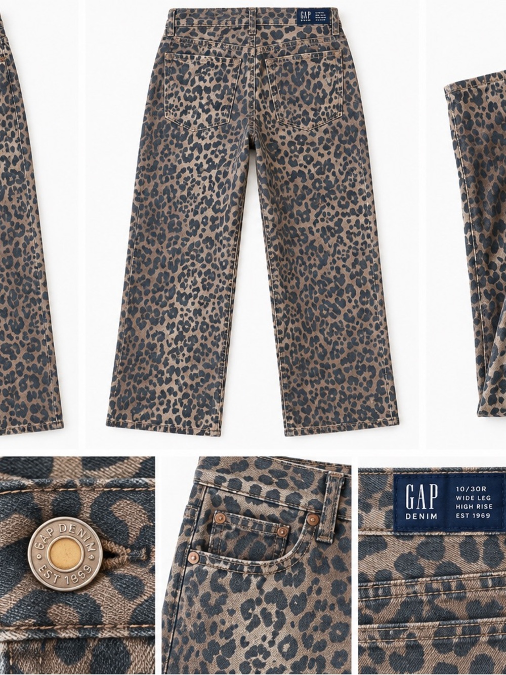 GAP Wide Leg Leopard Print Jeans - Brown & Black